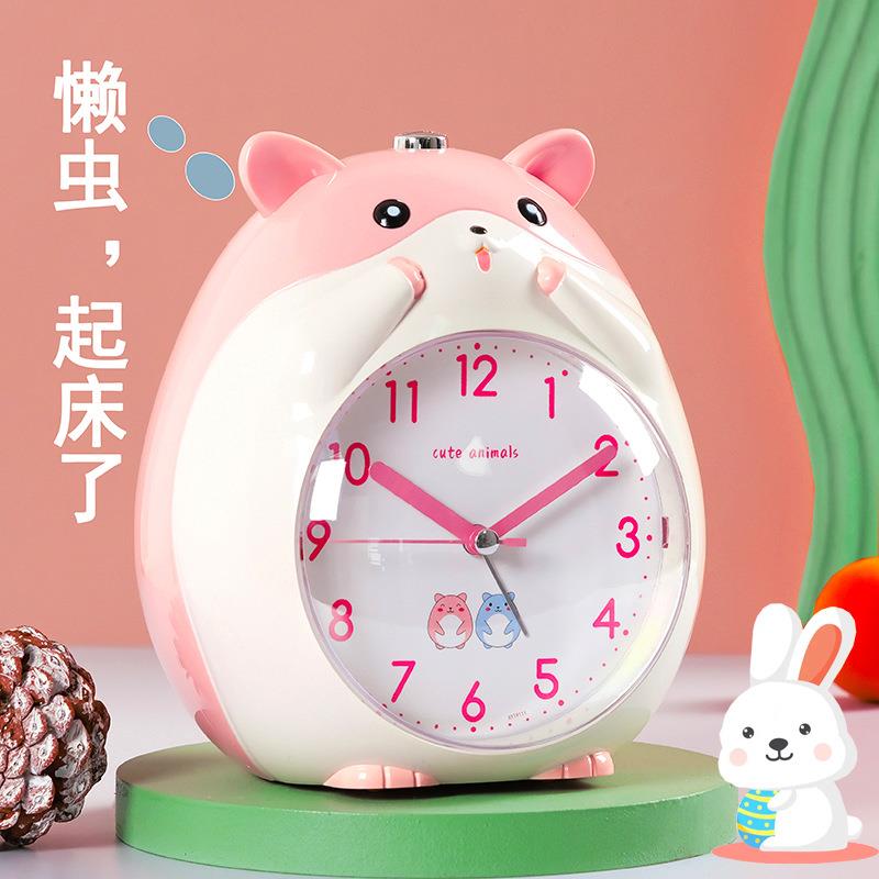 闹钟起床儿童女孩卡通简约贪睡会说话学生用可爱卧室静音床头闹钟