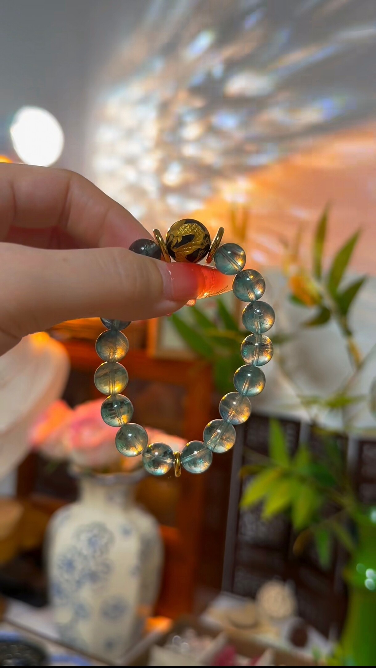 天然绿荧石手链黑曜石雕龙转运纳福珠男女款百搭送女友舒缓情绪