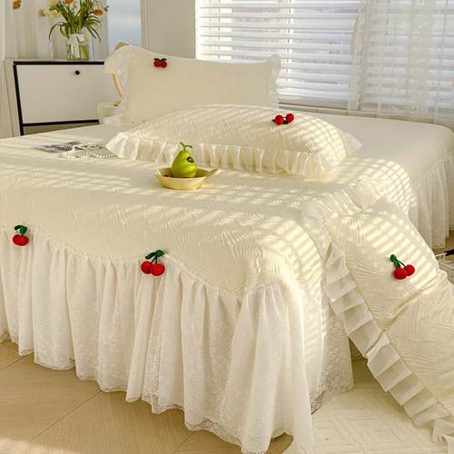 凉泡泡冰丝凉席蕾丝花边乙纶冰豆豆席床裙款夏季凉感软席三件套