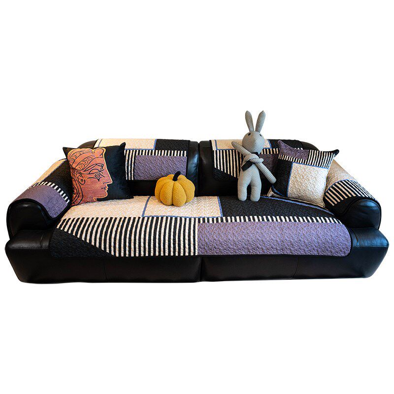 法式复古艺术几何条纹沙发垫四季通用加厚坐垫防滑高档沙发巾套罩