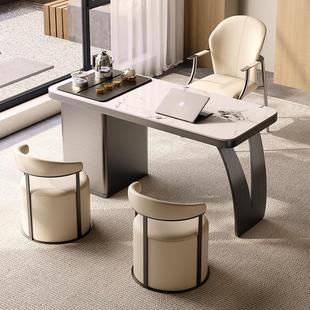 轻奢岩板茶台不锈钢简约现代客厅阳台茶桌家用高级感办公室茶桌椅
