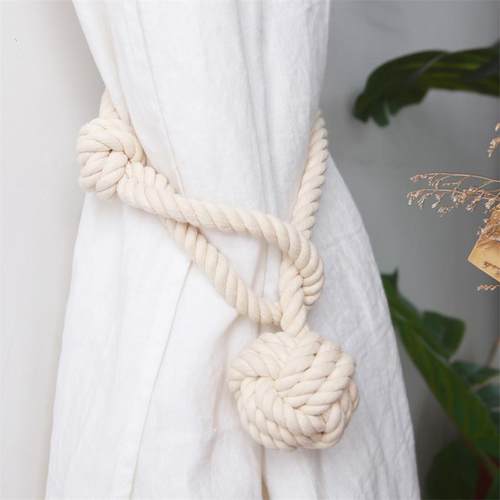 2条装北欧风窗帘绑球纯手工编织棉麻绑带简约系窗帘挂球纯色麻绳
