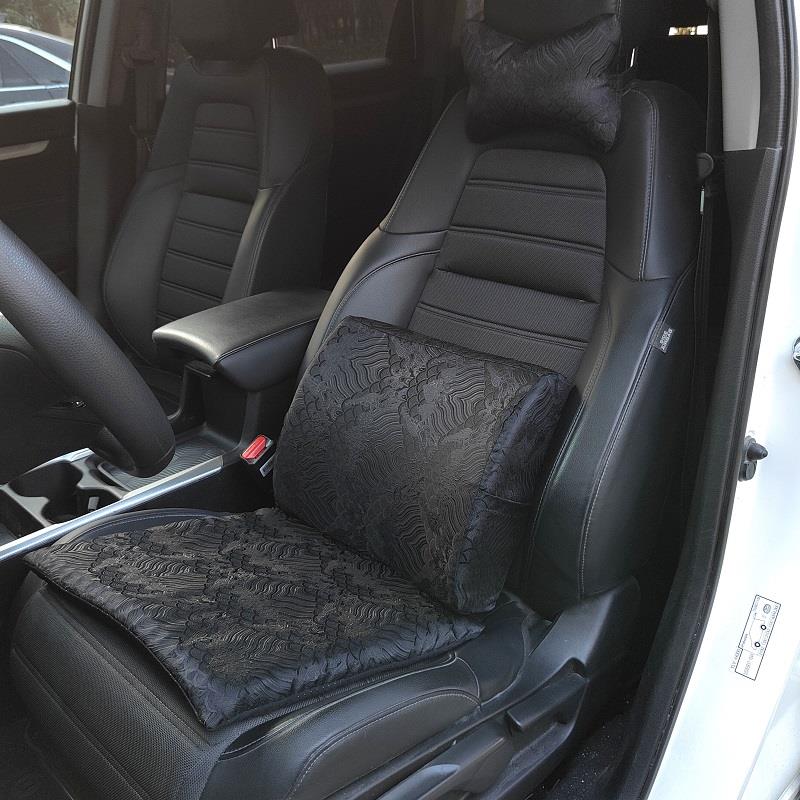 JDM汽车改装黑色内饰骨头枕冰丝坐垫乳胶腰靠靠枕四季通用座椅垫