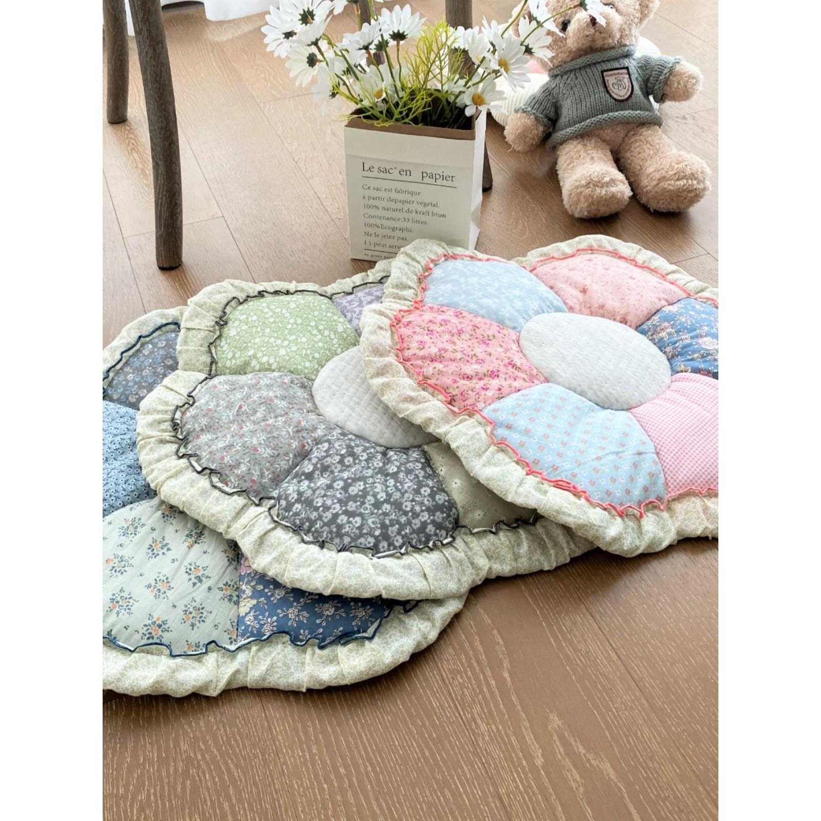 2023新韩式全棉花朵坐垫田园布艺加厚夹棉椅子垫办公学生椅垫防滑