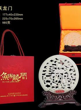 鱼跃龙门夜光摆件实木质圆盘根雕家居饰品雕刻装饰工艺礼品摆饰