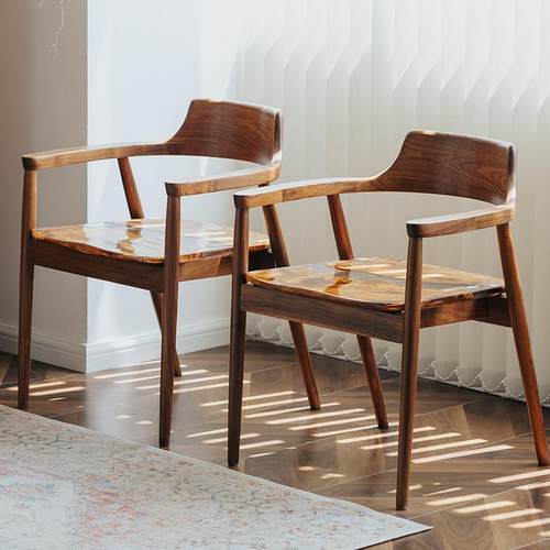 物应乌金杉木瘤琥珀树脂餐椅北美黑胡桃木北欧家用实木扶手椅椅子