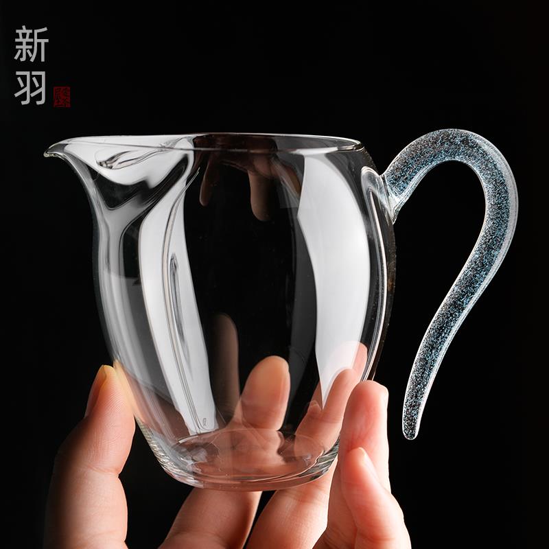 新羽手工茶具耐热玻璃蛋形带把公道杯匀杯分茶器茶盅茶海功夫茶道
