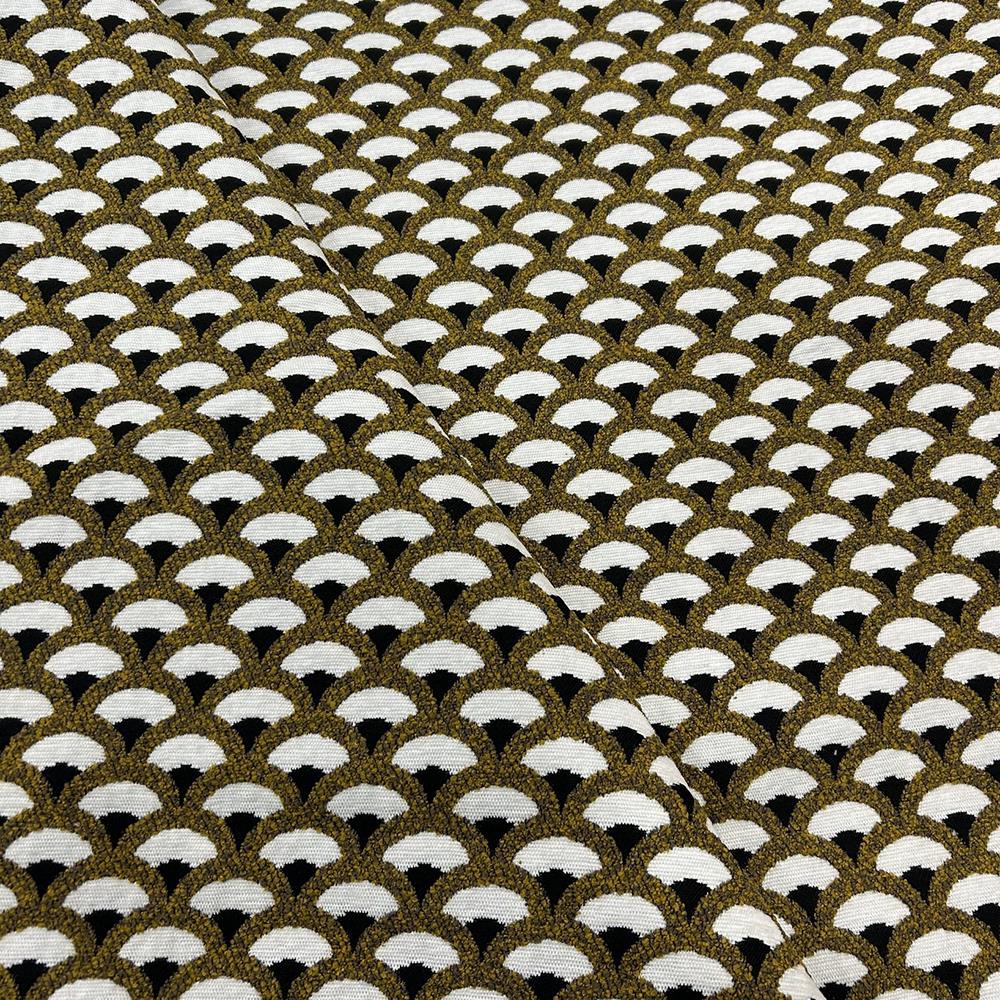 复古姜黄色扇形图案中古风雪尼尔小众抱枕单椅沙发布面料靠垫靠背