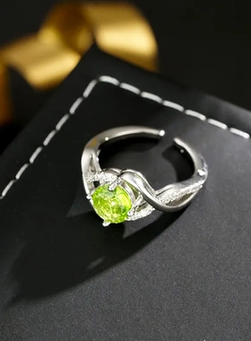 网络爆款简约简单小众设计精致绿色锆石点缀开口可调节戒指