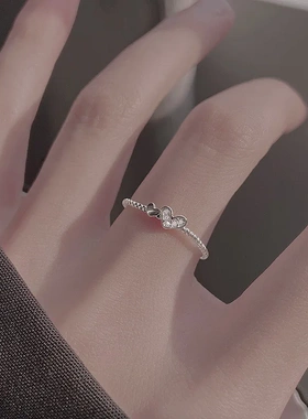 925纯银爱心戒指女日韩网红潮ins轻奢食指戒素戒简约尾戒指环