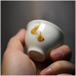 手绘 潮州工夫茶杯 枫溪手彩 主人杯 神仙瓜 老瓷 手彩葫芦杯