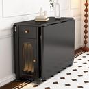 复古黑长方形实木岩板折叠餐桌可伸缩小户型家用轻奢长方形吃饭桌