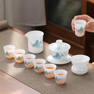盖碗茶杯套装 冰种羊脂玉白瓷功夫茶具家用轻奢高档陶瓷泡茶具新款
