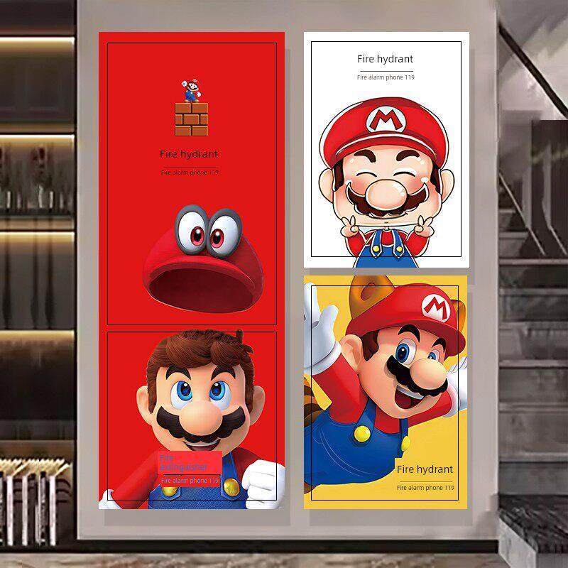 消火栓箱标志可爱卡通贴纸灭火器柜水井门阻塞经典美化装饰海报图