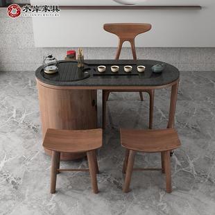 2I阳台茶桌家用小茶台现代简约移动茶车实木带轮可旋转折叠功夫茶