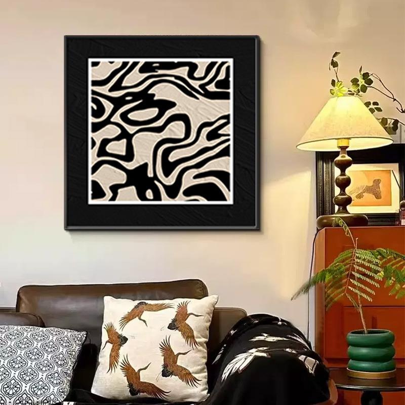 中古风高级感客厅装饰画沙发背景墙抽象艺术壁画法式复古组合挂画