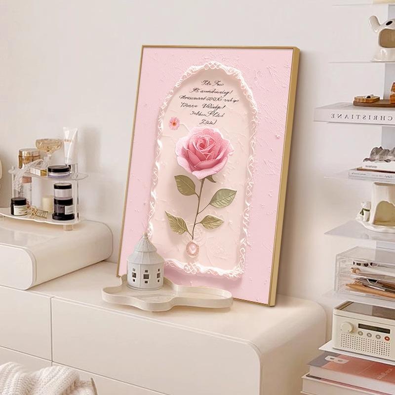 ins风玫瑰花装饰画高级感桌面斗柜梳妆台摆画奶油风客厅卧室挂画
