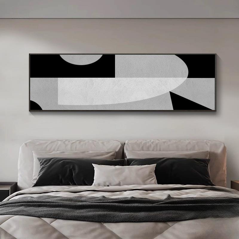 卧室床头装饰画黑白抽象餐厅客厅挂画高级感主卧铝合金框壁画