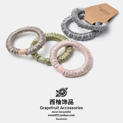 韩系纯色缎面褶皱高弹力小肠发圈