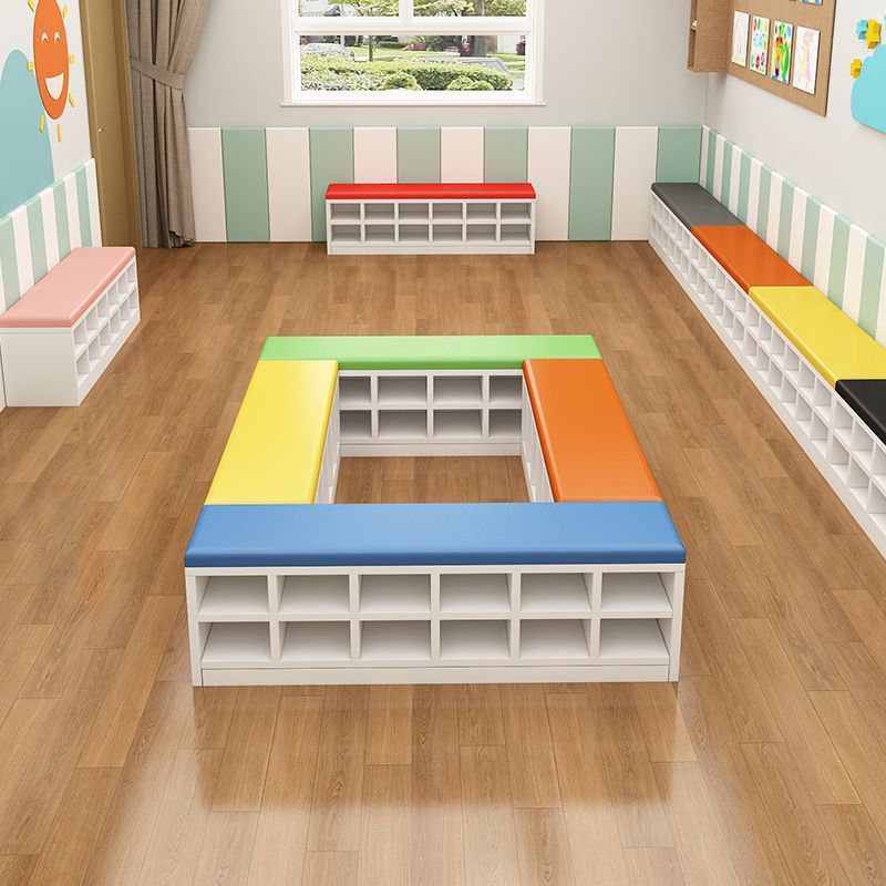 幼儿园门口软包长条换鞋凳