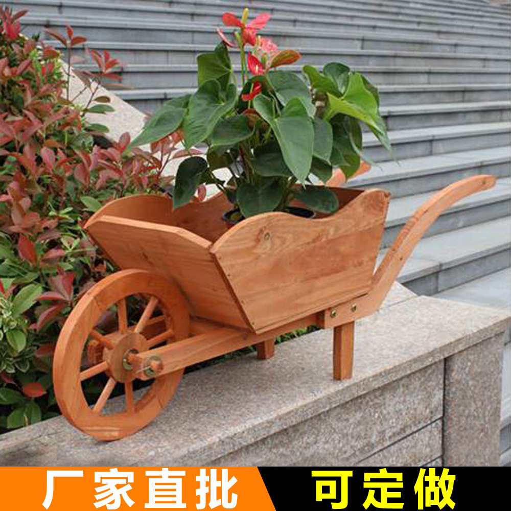 安吉工厂园艺小花车防腐实木复古花车碳化可移动小推车花车批发