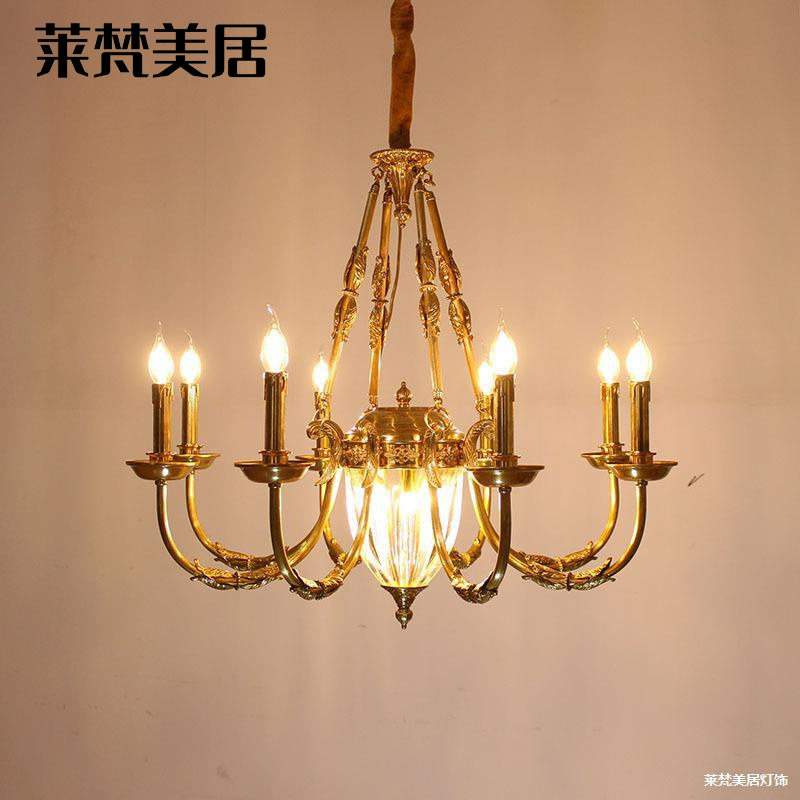 莱梵美居法式全铜吊灯宫廷风雕刻水晶客厅欧复古别墅卧室书房楼梯