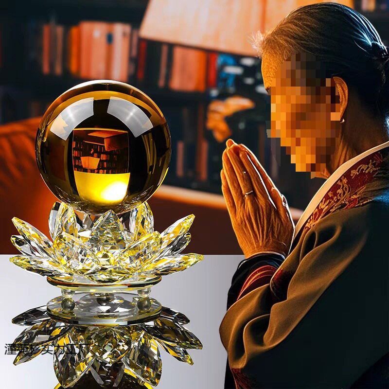 莲花宝莲灯座水晶球摆件家居装饰品可转动客厅电视柜玄关酒柜摆设