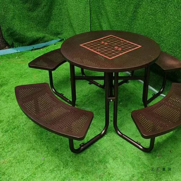 户外桌椅铁艺连体桌椅公园象棋桌夜市桌商业街遮阳伞桌椅组合圆桌