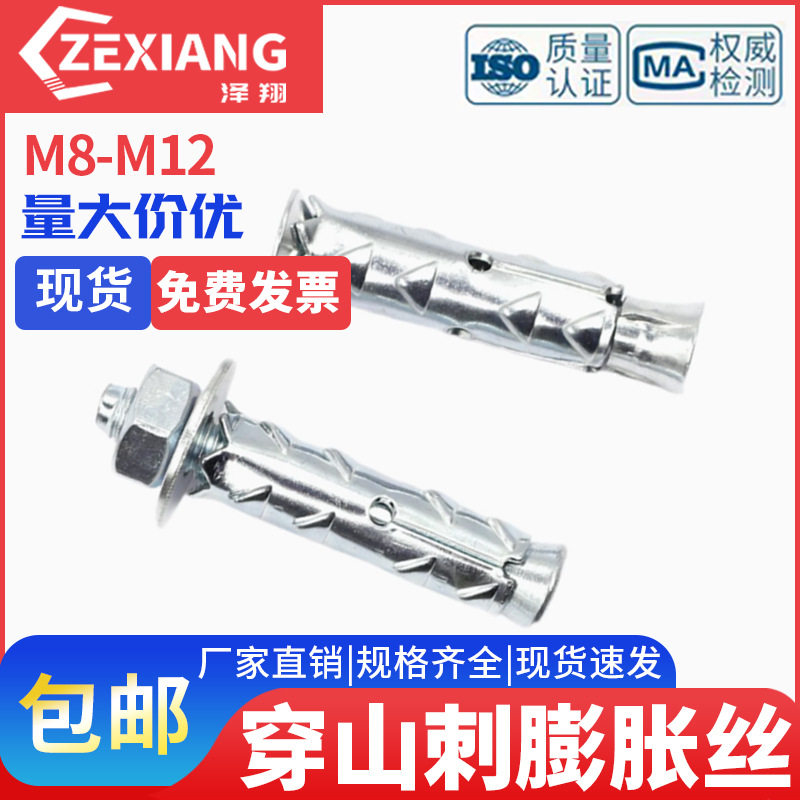 穿山刺膨胀螺丝加气块砌块砖泡沫轻体砖专用螺杆M8M10M12爆炸锚栓