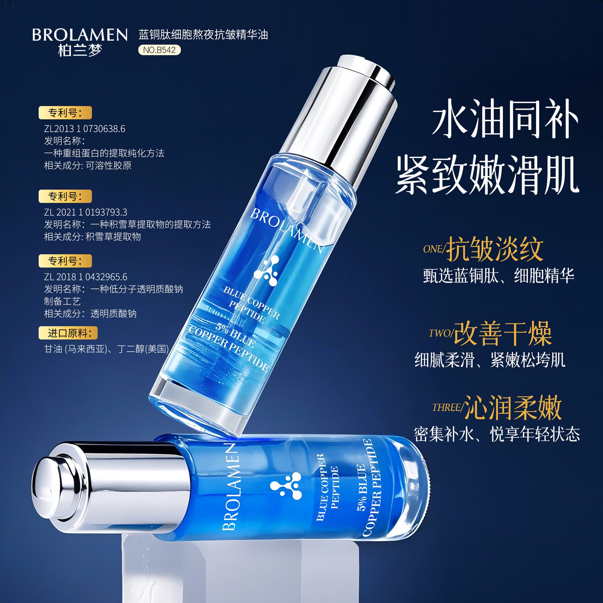 正品蓝铜肽细胞熬夜抗皱紧致精华油淡纹提亮肤色保湿补水抗初老