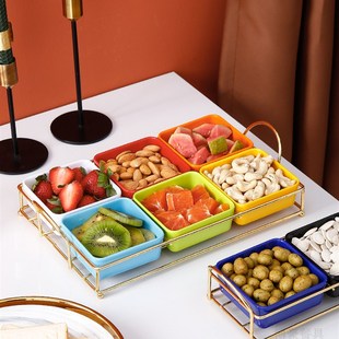 快速发货密胺盘子分隔水果盘商用铁架组合酒吧浴足V两格四格六格