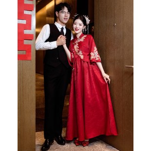 快速发货红色结婚旗袍q敬酒服新娘回门新中式出阁宴孕妇订婚礼服