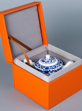 快速发货建盏f主人杯单杯橙色包装盒定制皮质礼物盒高档陶瓷紫砂