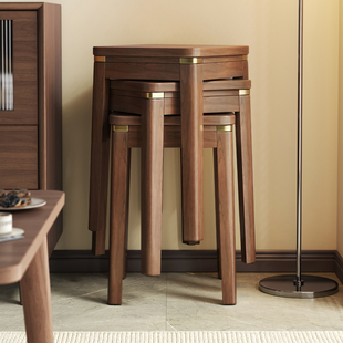 快速发货实木凳子可叠放客厅木椅C子中式 餐厅板凳家用方凳简约备