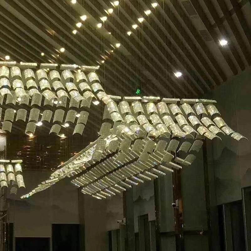 创意个性瓦片玻璃水晶大型吊灯售楼部大厅堂沙盘酒店装饰工程灯具