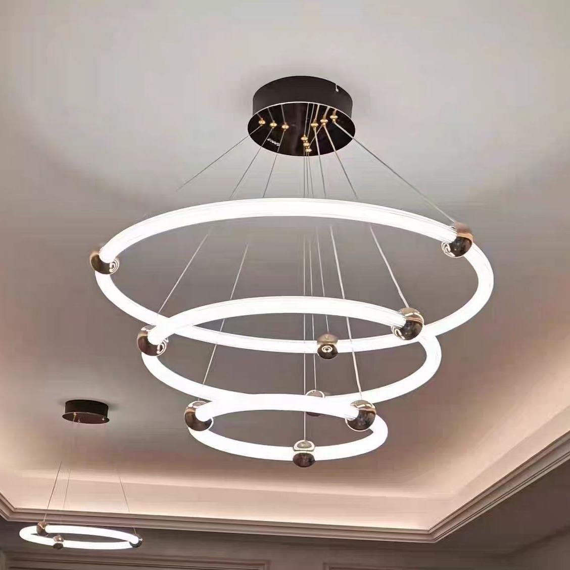 北欧后现代轻奢简约线条餐厅吊灯客厅卧室设计师款吧台圆环吊灯