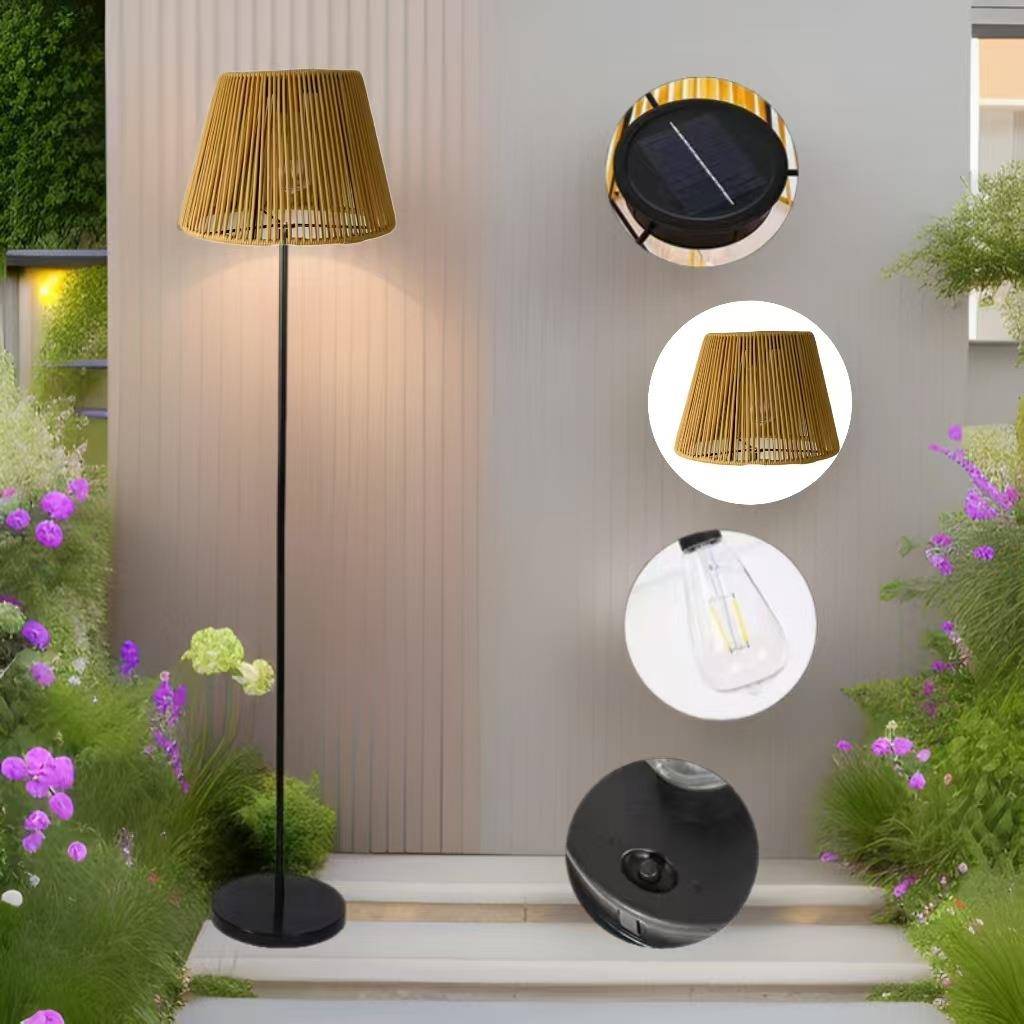 新款中式太阳能充电落地灯户外藤编落地灯别墅庭院灯防水花园装饰