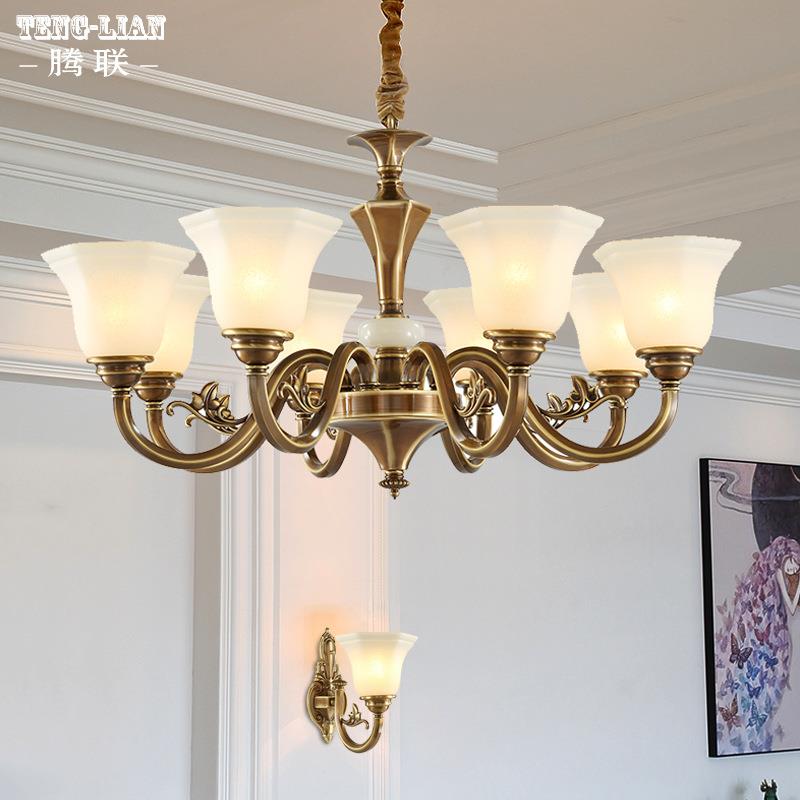 美式客厅吊灯全铜卧室餐厅房间书房吊灯欧式复古别墅大厅客房灯具