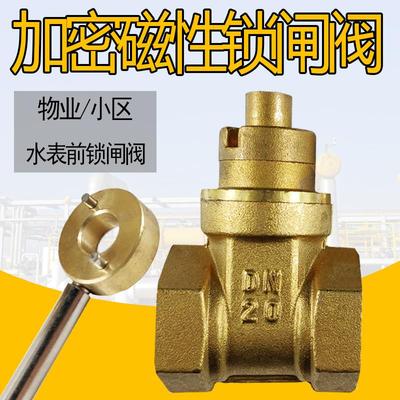 磁性锁闸阀黄铜水表前阀门钥匙锁闭闸阀自来水物业小区水表前闸阀