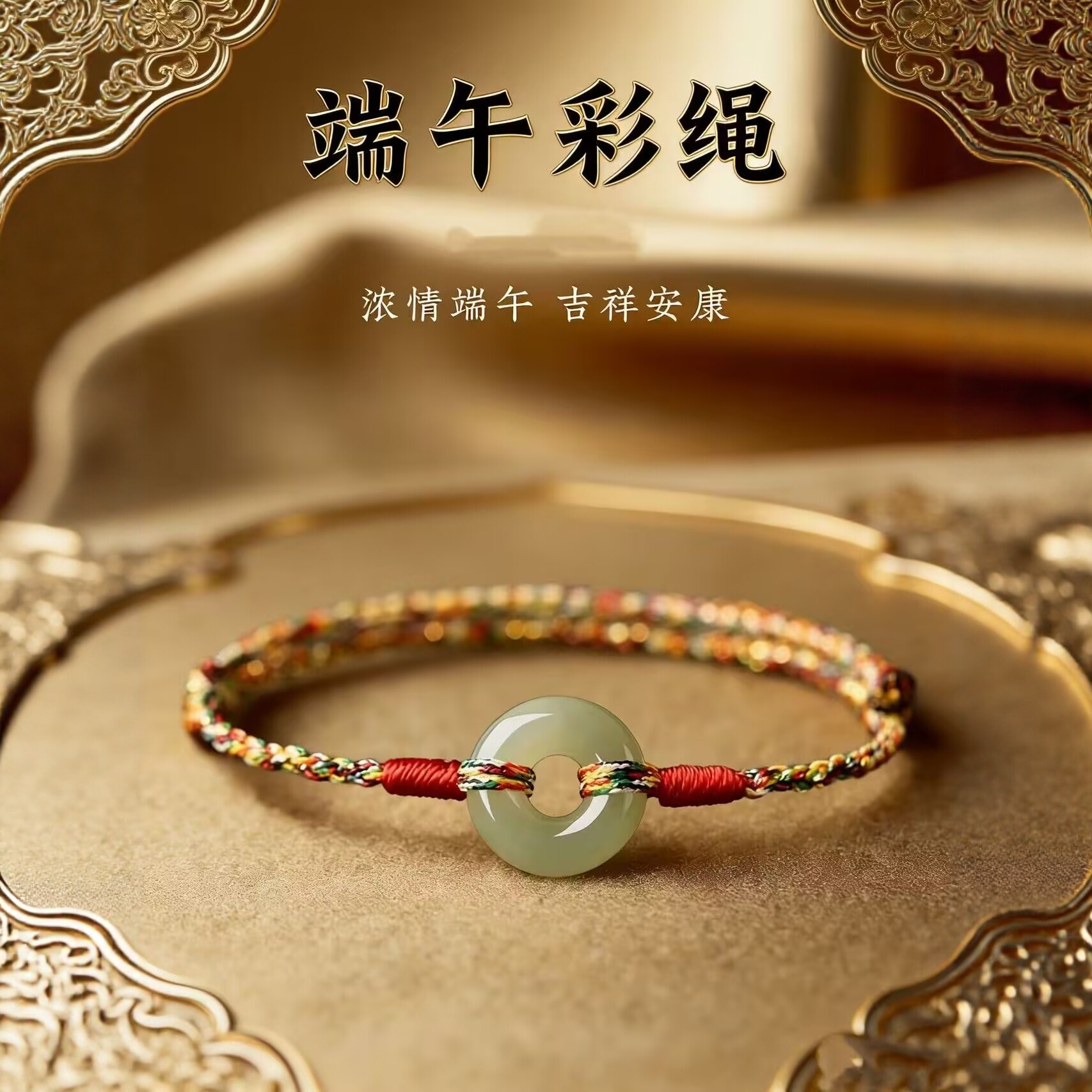 端午五彩绳手工编织平安扣手链