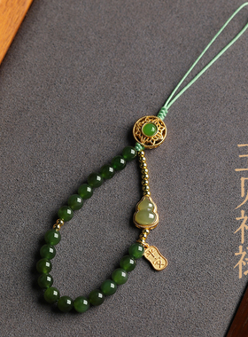 正品和田玉福禄葫芦手机挂绳