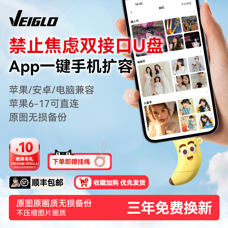 VEIGLO手机U盘typec双接口 苹果照片移动硬盘 电脑两用大容量优盘