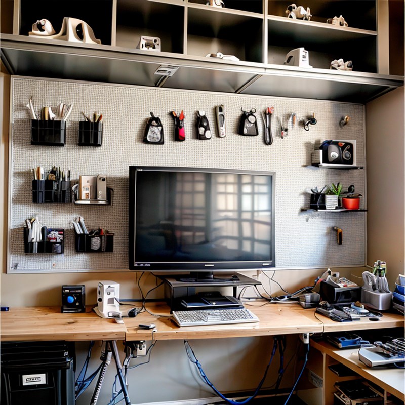 速发电桌装墙上洞洞板展示架书脑墙上置物架电竞风桌饰架工具收纳