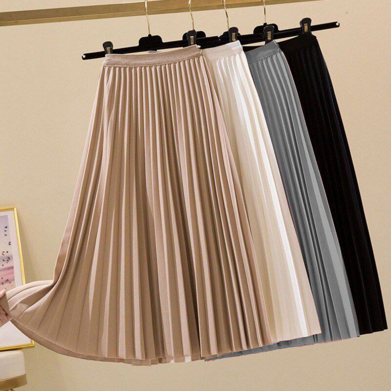 速发百褶裙夏裙子a字垂坠感半身裙高松学风院腰紧腰中长款伞裙
