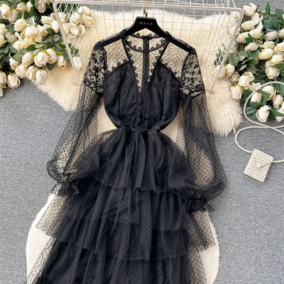 速发网纱连衣裙高端气质名媛神范高级感轻奢礼服裙仙气长款蛋糕裙