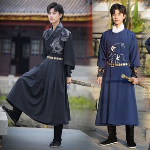 速发圆领袍汉服刺尚武侠男士 武侠时绣表演古礼伴郎服 婚风中式