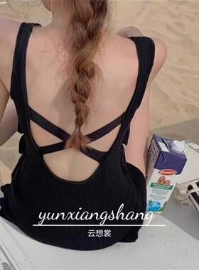 速发韩风复古黑温连保露背高级感遮肚少身守色泉度假泳装