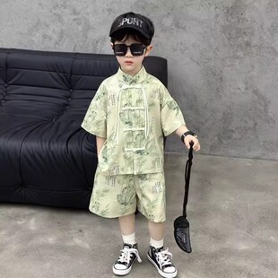 帥氣男孩寶寶新中式 速發(fā)漢服男童夏裝 套裝 2024新款 中國(guó)風(fēng) 唐裝