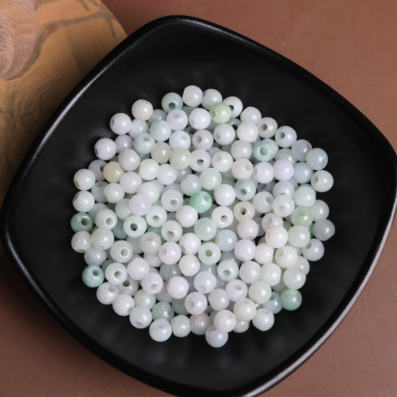 天然翡翠a货冰糯大孔圆珠子