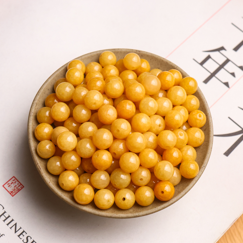 天然翡翠a货冰糯种黄翡散珠